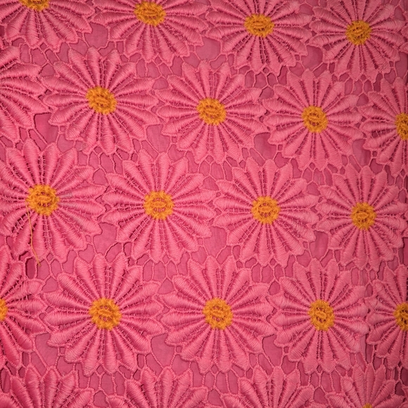 NWT J. Marie Pink Orange Daisy Crochet Maxi Dress Small V-neck Lined Small Flaw - Picture 10 of 11